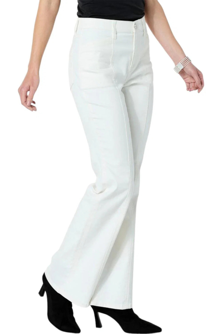WynneDenim Women's Stretch Seamed Soft Flare Leg Jean Off-White - Petite